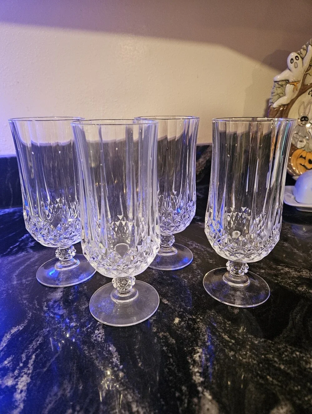 4 Cristal D’Arques Longchamp Clear Crystal Footed Iced Tea Water Glasses France